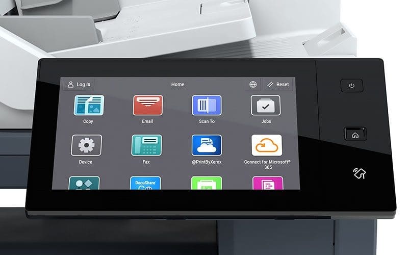 Panneau de commande du Xerox VersaLink C415, l'&eacute;cran o&ugrave; l'utilisateur s'identifie pour lib&eacute;rer son impression